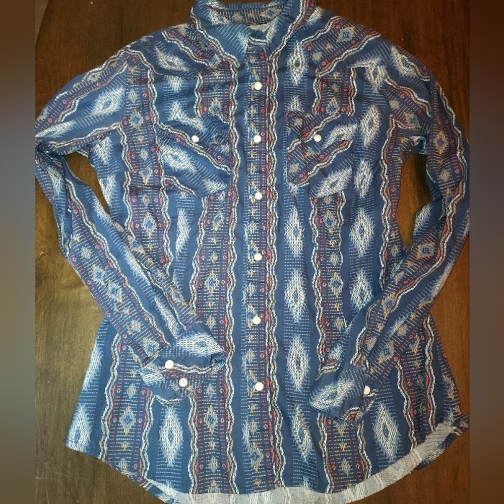 Blue Patterned Button-Up Shirt